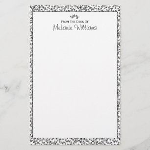 Black and White Blossoms Personalised Stationery