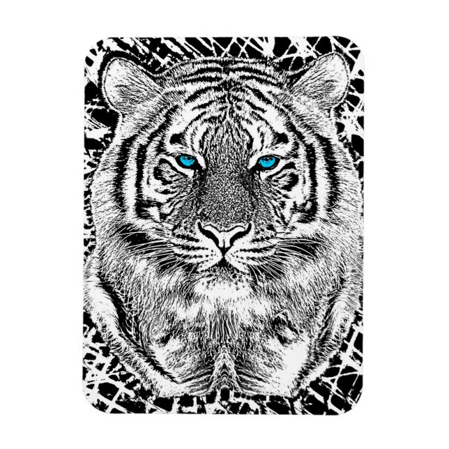 Black And White Blue Eyes Tiger design Magnet (Vertical)