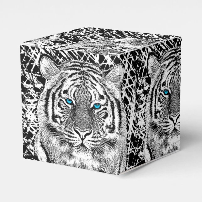 Black And White Blue Eyes Tiger Graphic Favour Box (Front Side)