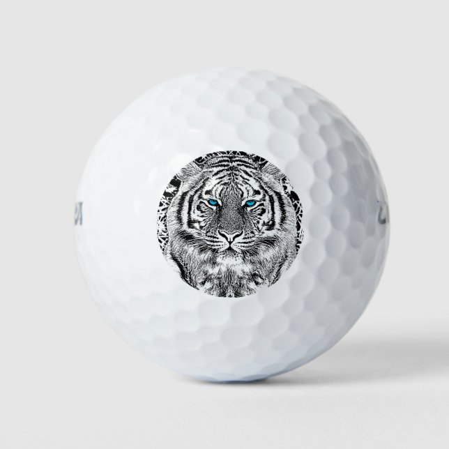 Black And White Blue Eyes Tiger Graphic Golf Balls (Front)