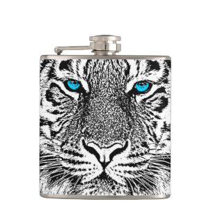 Black And White Blue Eyes Tiger Graphic Hip Flask