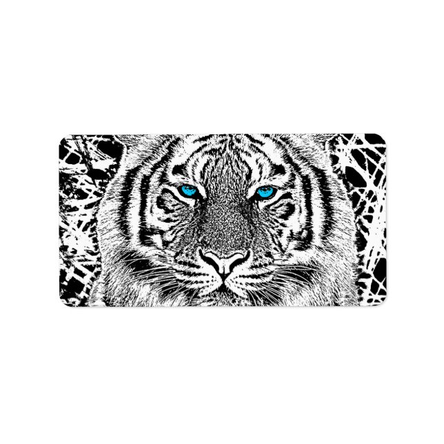 Black And White Blue Eyes Tiger Graphic Label (Front)