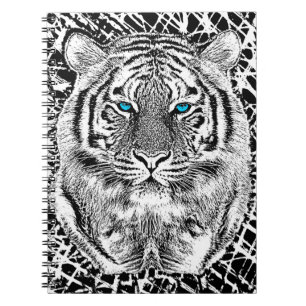 Black And White Blue Eyes Tiger Graphic Notebook
