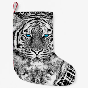 Black And White Blue Eyes Tiger Graphic Small Christmas Stocking