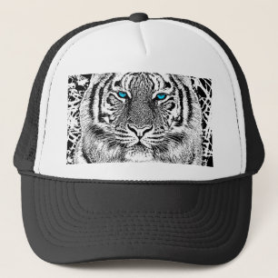 Black And White Blue Eyes Tiger Graphic Trucker Hat