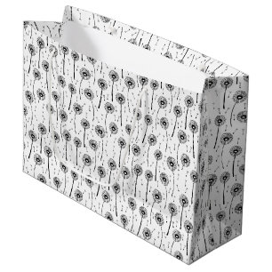 Black and white bohemian dandelions pattern large gift bag