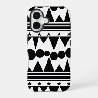 Black and White Bohemian Geometric Striped iPhone 16 Case