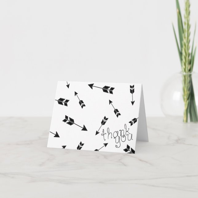 Black and White Boho Arrow Thank You Card (Front)
