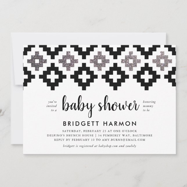 Black and White Boho Aztec Baby Shower Invitation (Front)