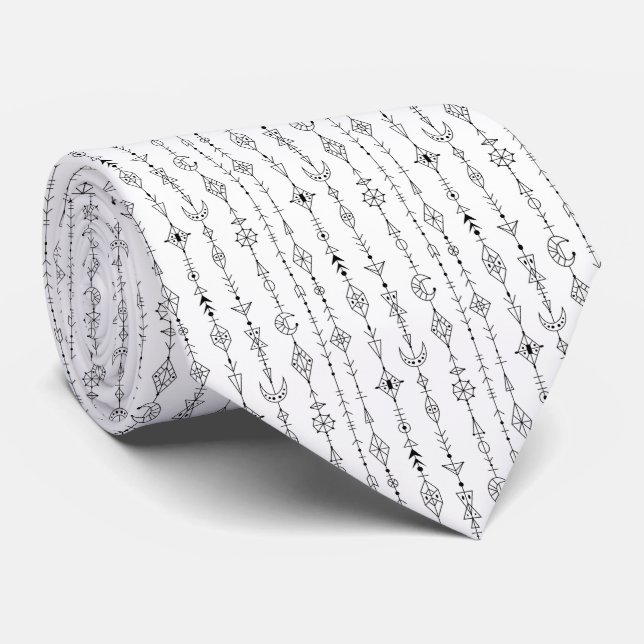 Black and white boho doodle abstract pattern tie (Rolled)