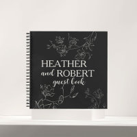 Black and White Boho Floral Wedding Guest Book