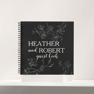 Black and White Boho Floral Wedding Guest Book 