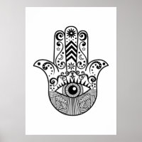 Black and White Boho Hamsa Hand Art