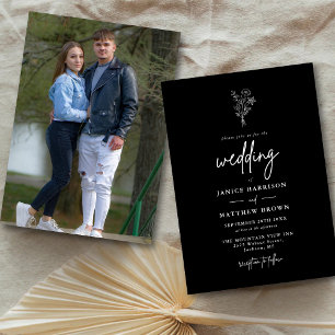 Black and White Boho Minimalist Photo Wedding Invitation