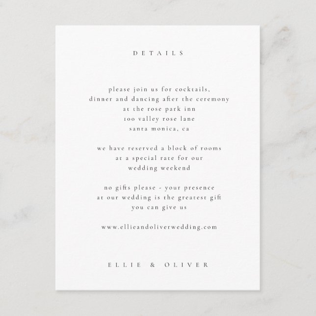 Black and White Boho Photo Wedding Modern Enclosure Card (Front)