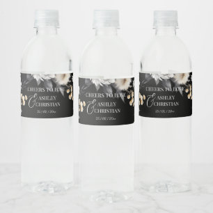 Black and white boho wedding personalised  water bottle label