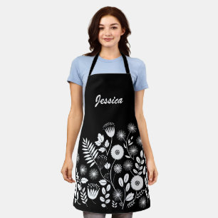 Black and White Boho Wildflower Apron