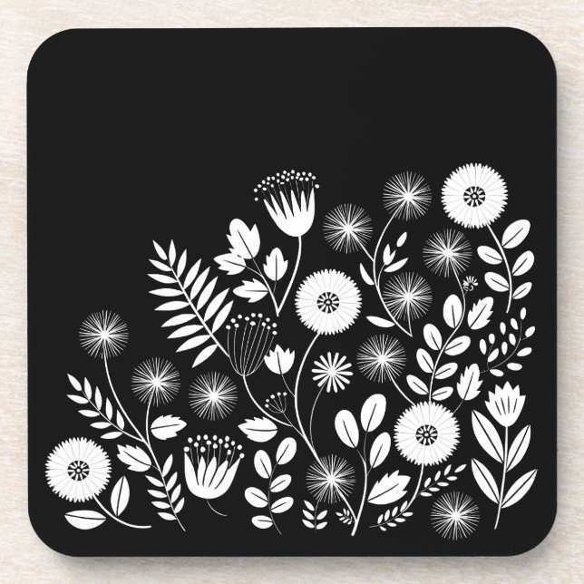 Black and White Boho Wildflower  Coaster (Front)