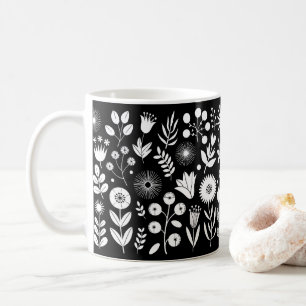 Black and White Boho Wildflower Coffee Mug