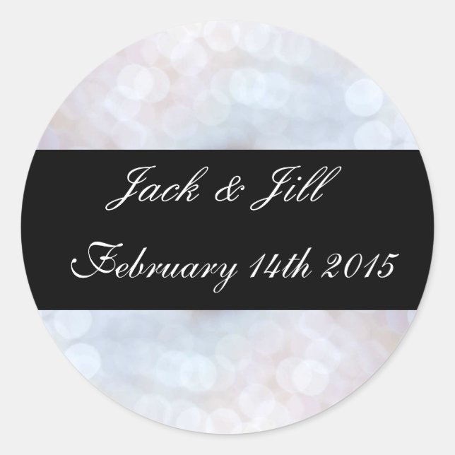 Black and White Bokeh effect Wedding stickers (Front)