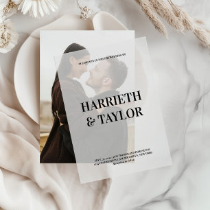 Black and White Bold Centered Monogram Wedding Vellum Invitations