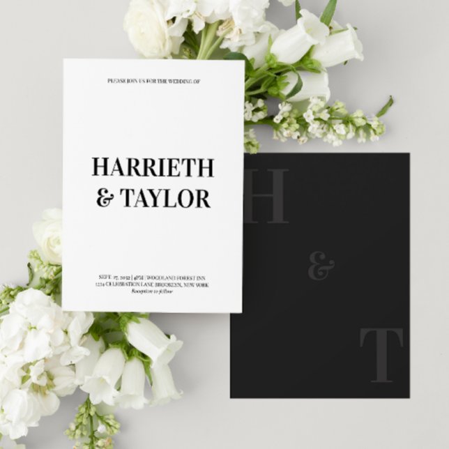 Black and White Bold Centred Monogram Wedding Invitation (Creator Uploaded)