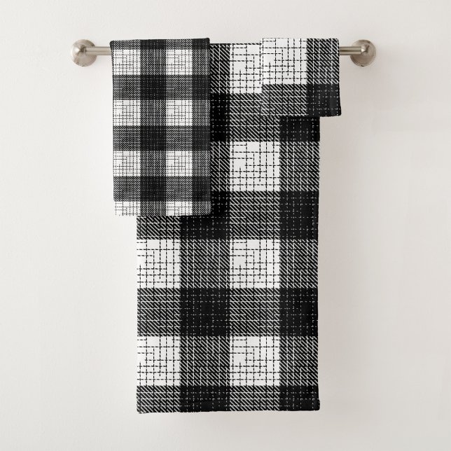 Black and White Bold Checkered Plaid Design  Bath Towel Set (Creator Uploaded)