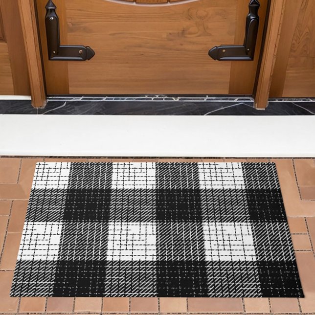 Black and White Bold Checkered Plaid Design  Doormat (Creator Uploaded)