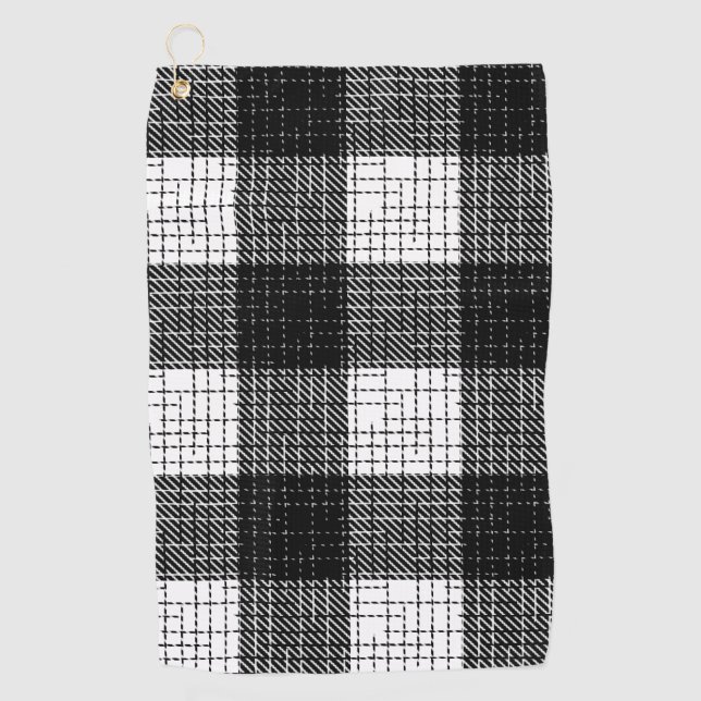 Black and White Bold Checkered Plaid Design  Golf Towel (Front)