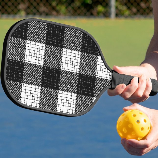 Black and White Bold Checkered Plaid Design  Pickleball Paddle (Creator Uploaded)