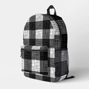 Black and White Bold Checkered Plaid Design Printed Backpack