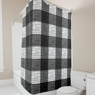 Black and White Bold Checkered Plaid Design Shower Curtain