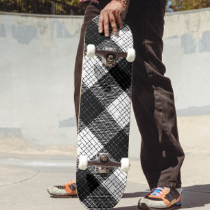 Black and White Bold Checkered Plaid Design Skateboard