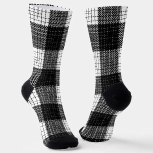 Black and White Bold Checkered Plaid Design Socks