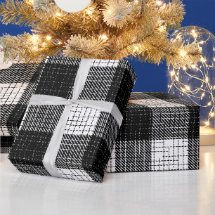 Black and White Bold Checkered Plaid Design Wrapping Paper