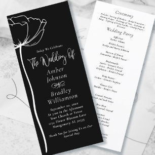 Black and White Bold Floral Modern Simple Wedding  Programme