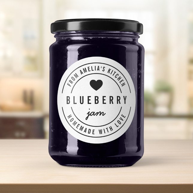 Black and White Bold Heart Homemade with Love Classic Round Sticker (Creator Uploaded)