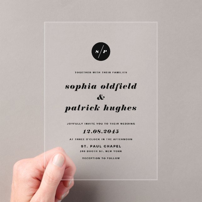 Black and White Bold Italic Typography Wedding Acrylic Invitations (Insitu (Handheld))