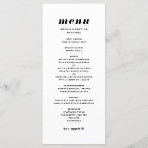 Black and White Bold Italic Typography Wedding Menu