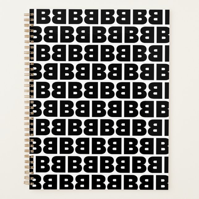 Black and White Bold Letter B Pattern Alphabet Planner (Front)