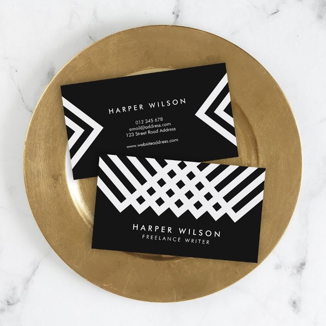Black and White Bold Minimalist Geometric Business Card (Creator Uploaded)
