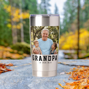 Black And White Bold Photo Grandpa Established Insulated Tumbler