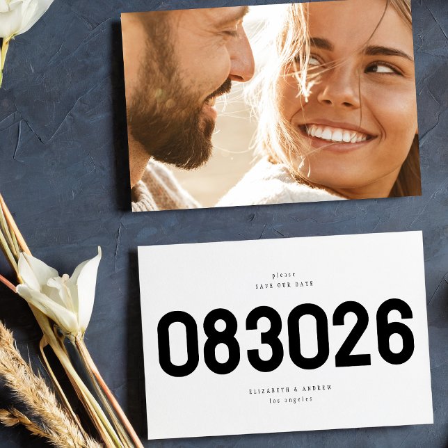 Black and White Bold Simple Modern Big Date Photo Save The Date (Creator Uploaded)