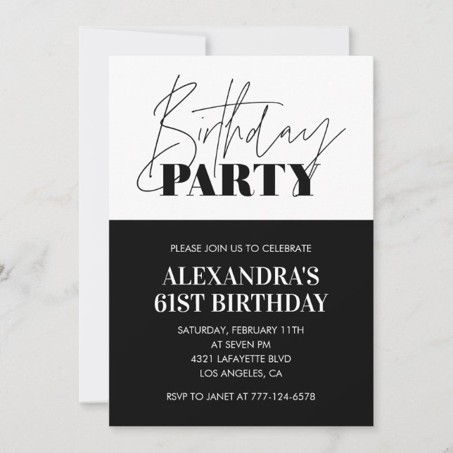 Black and White Bold Typography 61st birthday Invitation (Front)