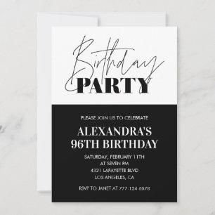 Black and White Bold Typography 96th birthday Invitation