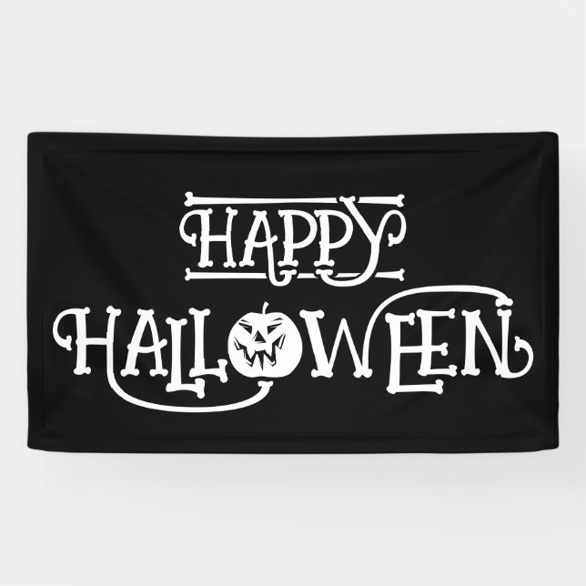 Black and White Bony Happy Halloween Banner (Horizontal)