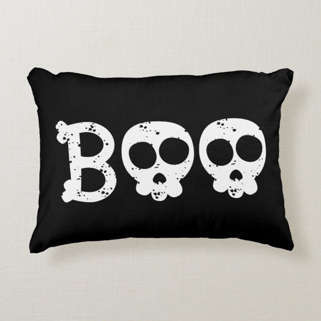 Black and White Bony Skull Boo Decorative Cushion (Front)