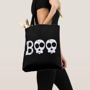 Black and White Bony Skull Boo Tote Bag