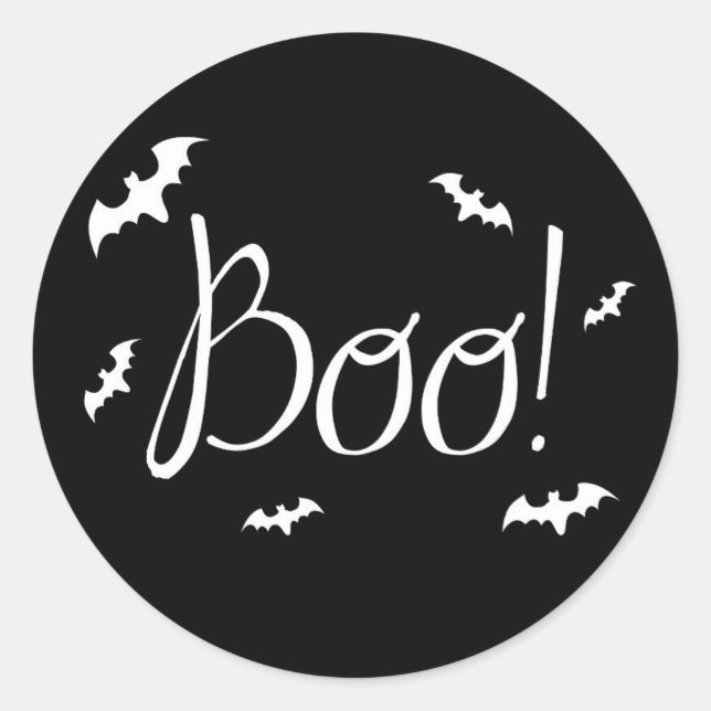 Black and White Boo! Halloween Classic Round Sticker (Front)