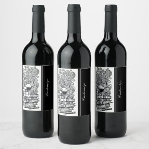 Black And White Books And Wine 2 Label